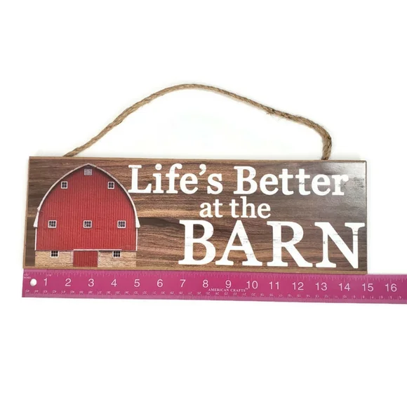 New! Red Barn Wall Art Sign with Sisal Rope Hanger - Picture 2 of 5